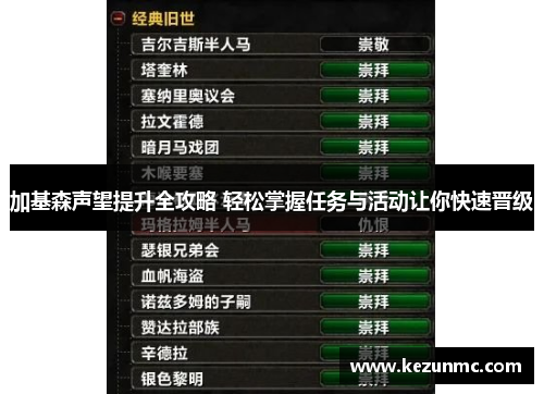 加基森声望提升全攻略 轻松掌握任务与活动让你快速晋级 加基森声望提升全攻略 轻松掌握任务与活动让你快速晋级